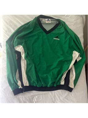 Y2K Men's Adidas Nylon Windbreaker Jacket XL Green White Black